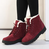 Faux Fur Lined Ankle Boots with Round Toe and Lug Sole
