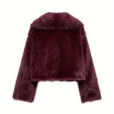 Oversized Faux Fur Jacket with Lapel Collar