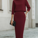 Pencil Skirt and Boat Neck Top Two-Piece Set