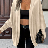Open-Front Cardigan with Batwing Sleeves and Ribbed Knit