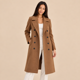Women's Coat with Structured Knee Length Silhouette and Double Breasted Design for Office Wear