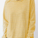 Women's Striped Top with Crew Neck Long Sleeves and Relaxed Fit