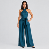 Wide-Leg Jumpsuit with Halter Neck and Tie Waist