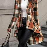 Plaid Blazer with High Low Hem and Single Button Closure