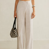 High-Waisted Wrap Front Wide-Leg Trousers