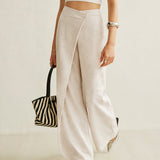 High-Waisted Wrap Front Wide-Leg Trousers