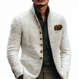 Tailored Blazer with Mandarin Collar and Button Front