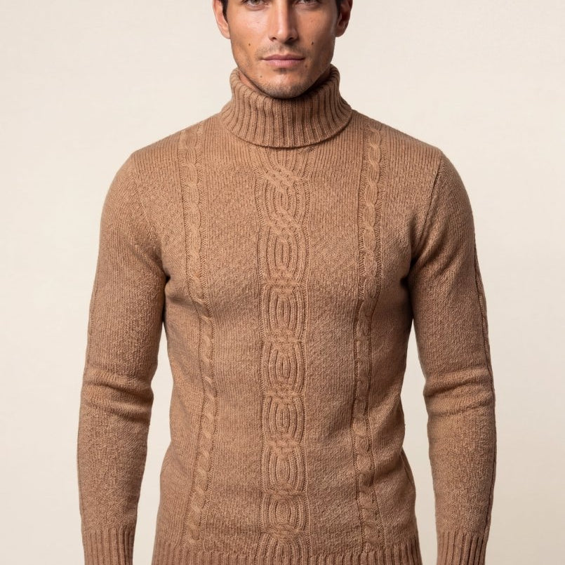 Cable Knit Ribbed Turtleneck Sweater