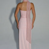 Women's Formal Maxi Dress with Strapless Sweetheart Neckline and Embellished Bodice for Evening Wear