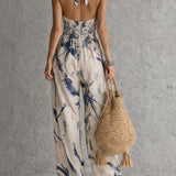 Wide-Leg Jumpsuit with Halter Neck and Cut-Out