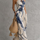 Wide-Leg Jumpsuit with Halter Neck and Cut-Out