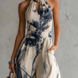 Wide-Leg Jumpsuit with Halter Neck and Cut-Out