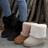 Faux Fur Ankle Boots with Platform Sole and Round Toe