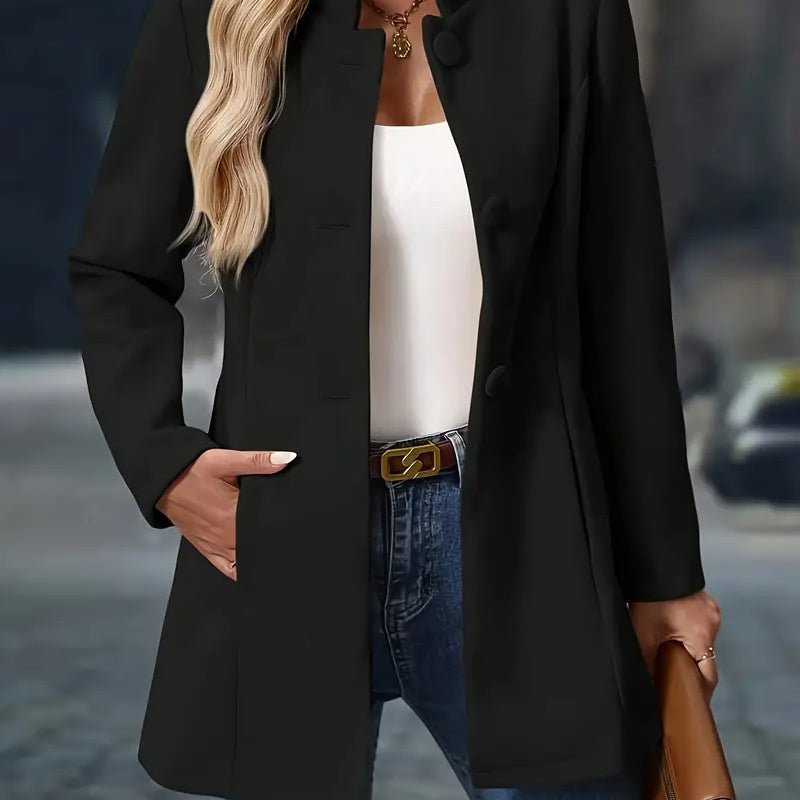 Tailored Button-Front Coat with Stand Collar