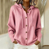Women's Hooded Cardigan with Button Front and Drawstring Detail