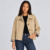 Women's Short Jacket with Button Front and Checkered Cuff Lining