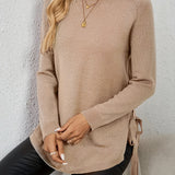 Long Sweater with Side Slits and Long Sleeves