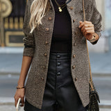 Tailored Double Breasted Blazer with Stand Collar and Contrast Trim