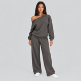 Wide-Leg Pants Set with One-Shoulder Top