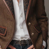 Tweed Blazer with Contrast Trim and Button Front