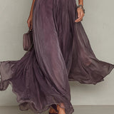 Pleated A-Line Maxi Dress with High Neck and Puff Sleeves