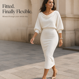 Midi Skirt Set with Cowl Neck Top and Batwing Sleeves