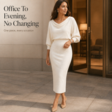 Midi Skirt Set with Cowl Neck Top and Batwing Sleeves