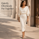 Midi Skirt Set with Cowl Neck Top and Batwing Sleeves