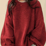 Oversized Round Neck Sweater with Balloon Sleeves and Ribbed Cuff