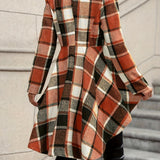 Plaid Blazer with High Low Hem and Single Button Closure
