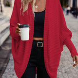 Open-Front Cardigan with Batwing Sleeves and Ribbed Knit