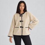 Faux Fur Round Neck Duffle Jacket with Toggle Front and Pockets