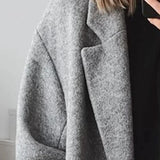 Women's Long Coat with Double Breasted Button Front and Notched Lapel Collar for Office Wear