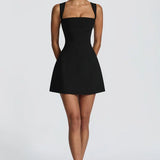 A-Line Wedding Guest Mini Dress with Square Neckline