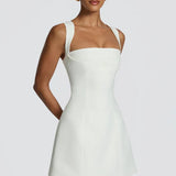 A-Line Wedding Guest Mini Dress with Square Neckline