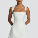 A-Line Wedding Guest Mini Dress with Square Neckline