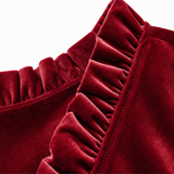 Velvet Blouse with Ruffle Trim and V-Neck