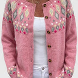 Women's Cardigan with Fair Isle Inspired Pattern and Button Front