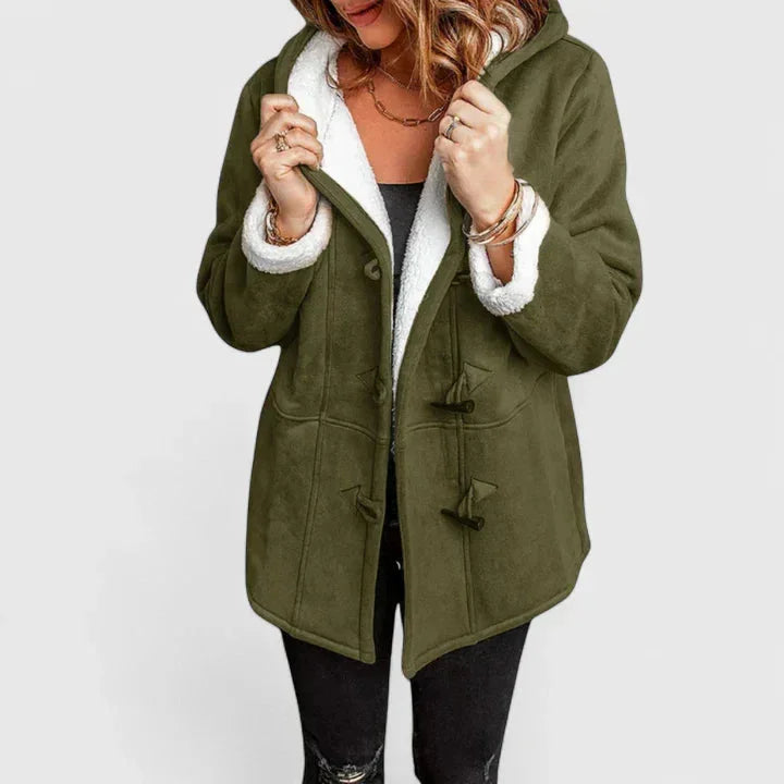 Women's Winter Coat with Hood Fleece-Look Lining and Toggle Front