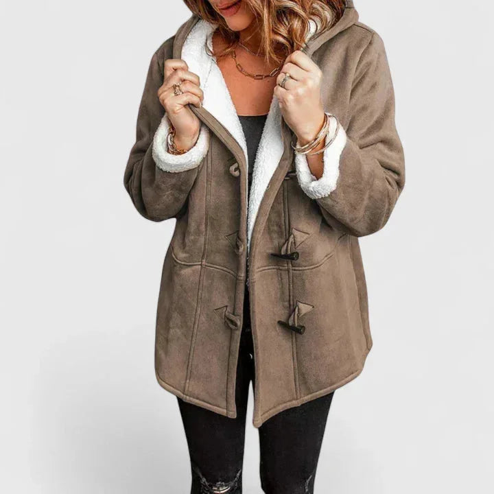 Women's Winter Coat with Hood Fleece-Look Lining and Toggle Front
