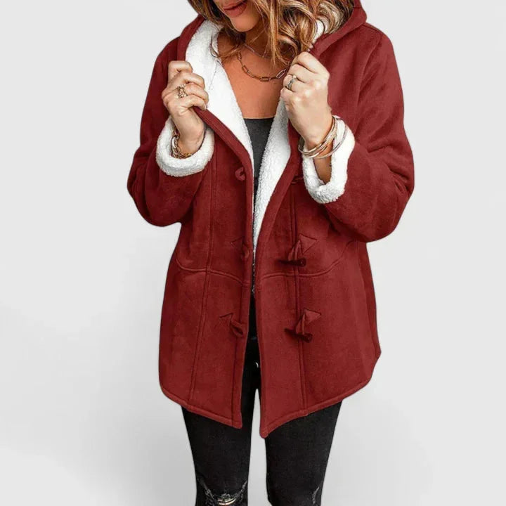 Women's Winter Coat with Hood Fleece-Look Lining and Toggle Front
