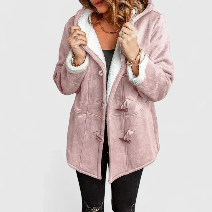Women's Winter Coat with Hood Fleece-Look Lining and Toggle Front