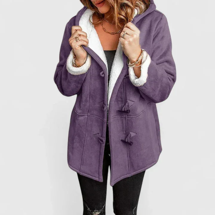 Women's Winter Coat with Hood Fleece-Look Lining and Toggle Front