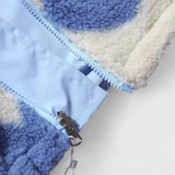 Women's Fluffy Jacket with All Over Heart Pattern and Plush Teddy Fleece Look with Stand Collar for Winter