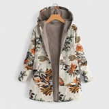 Women's Patterned Winter Coat with Hood and Plush-Look Lining