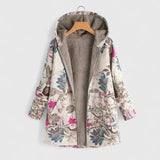 Women's Patterned Winter Coat with Hood and Plush-Look Lining