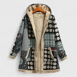 Women's Patterned Winter Coat with Hood and Plush-Look Lining