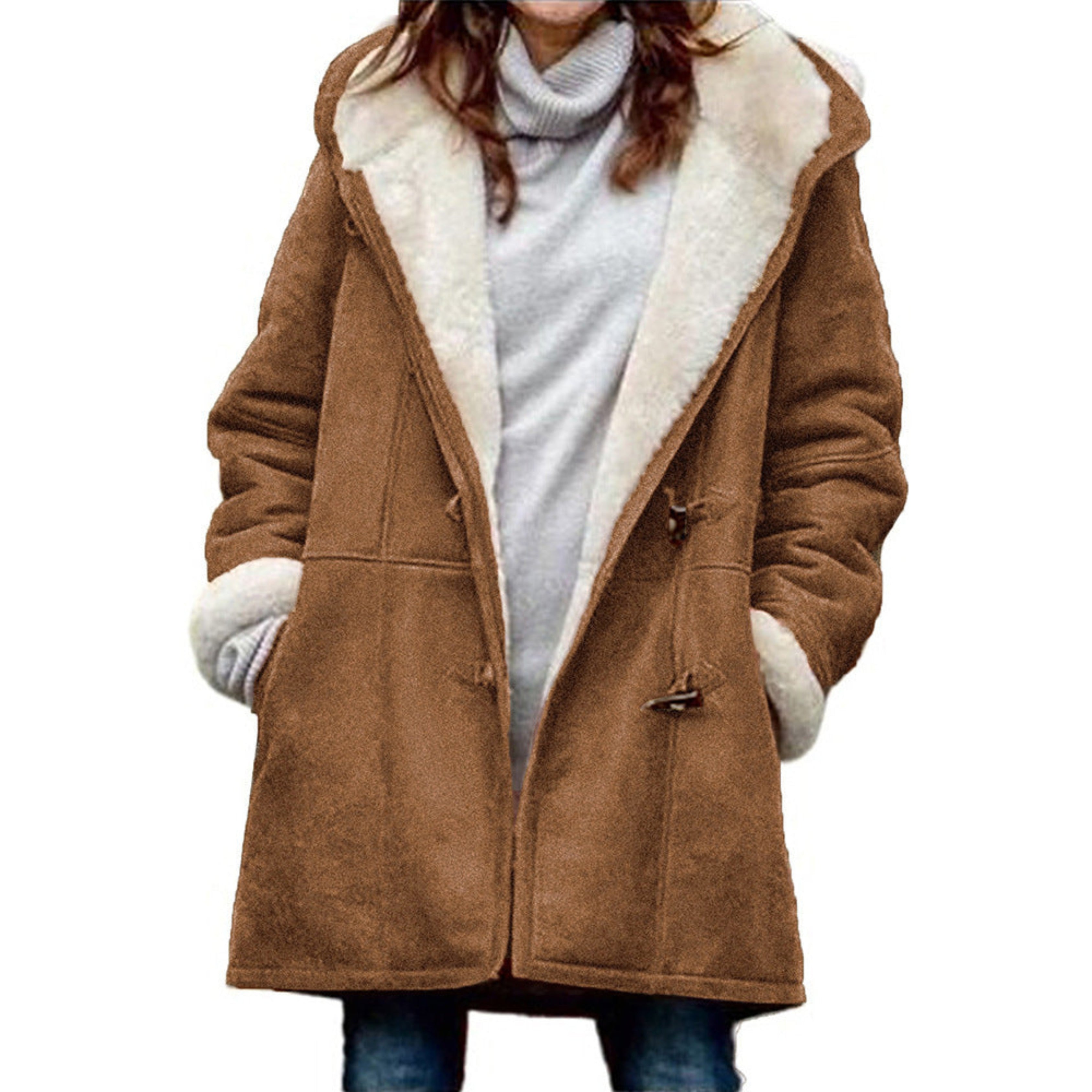 Hooded Sherpa-Lined Duffle Coat with Toggle Front