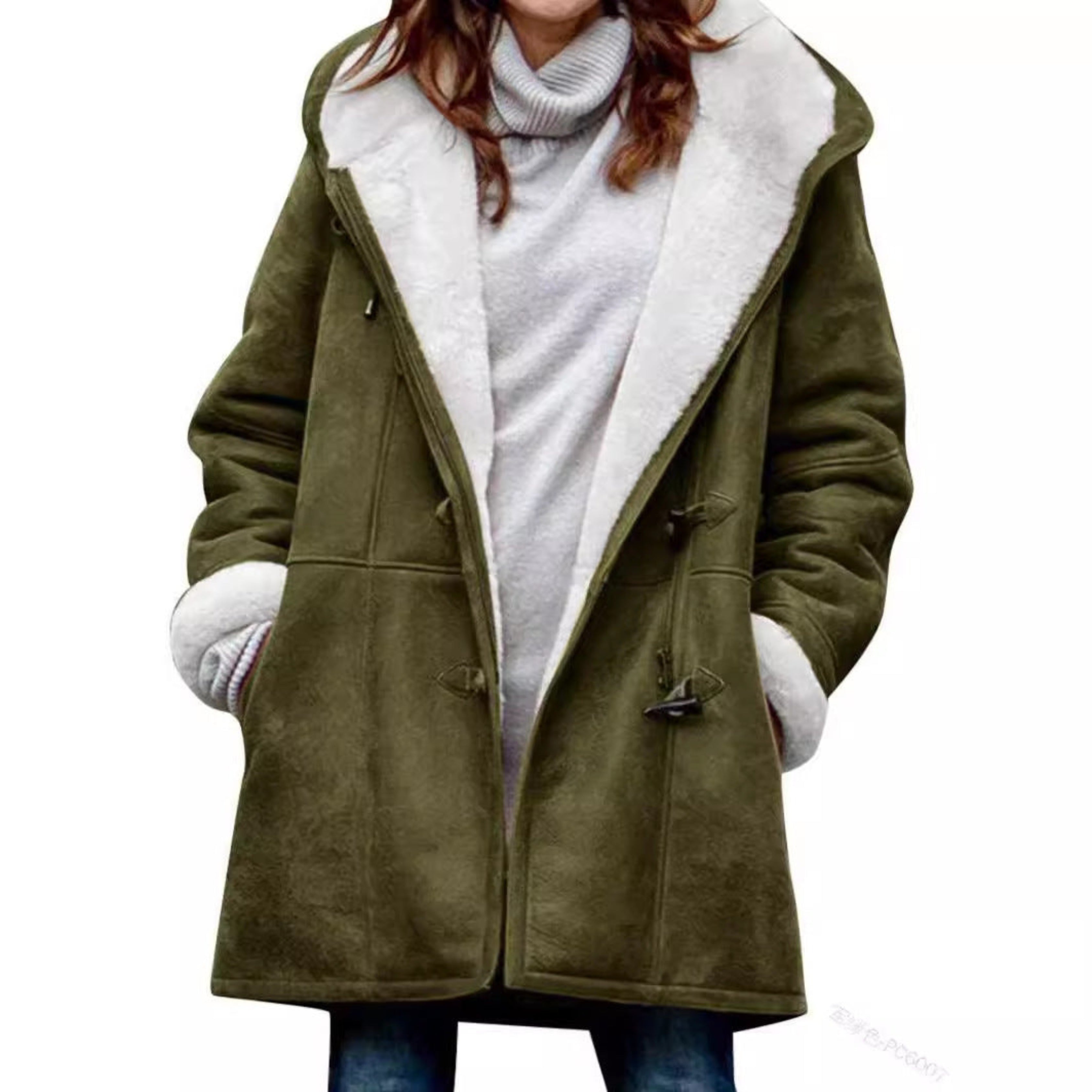 Hooded Sherpa-Lined Duffle Coat with Toggle Front