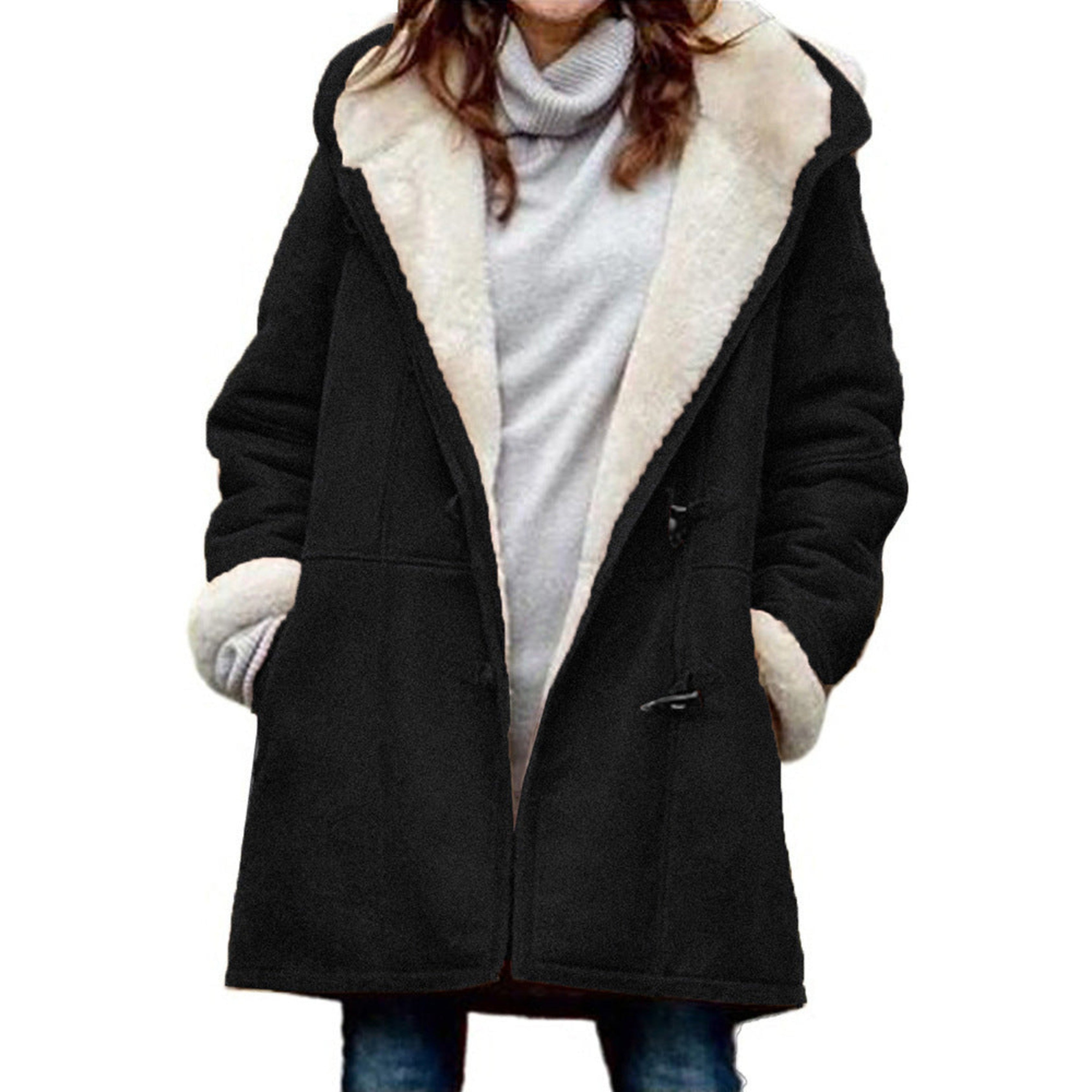 Hooded Sherpa-Lined Duffle Coat with Toggle Front